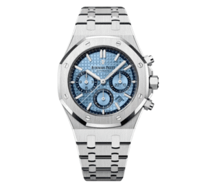 ساعةِAudemars Piguet تعمل بعدادات بلون لبني  وسير فضى من المعدن