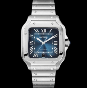 ساعة كارتير سانتوس رجالي بلون ازرق و استيك ستانلس ستيل بلون فضيCartier mirror Original for men’s