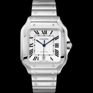 ساعة كارتير سانتوس رجالي بلون ابيض و استيك ستانلس ستيل بلون فضيCartier mirror Original for men’s